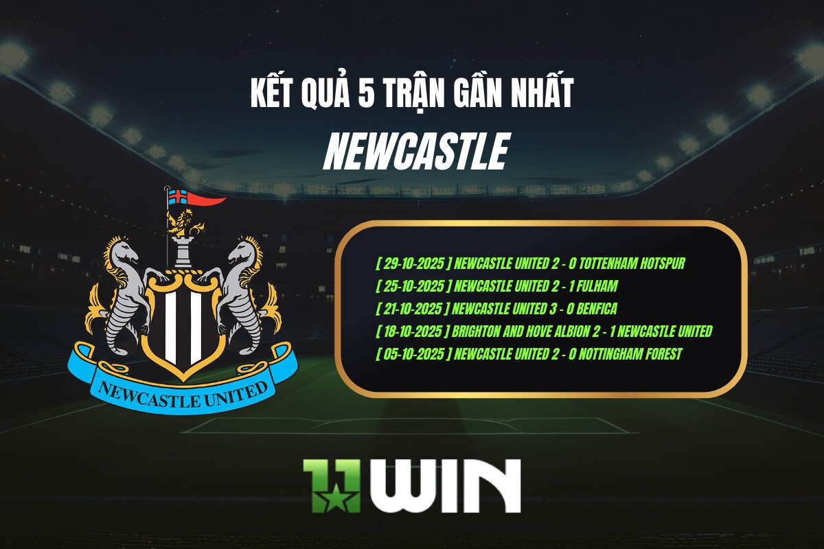 Kết quả 5 trận gần nhất Newcastle - 11WIN