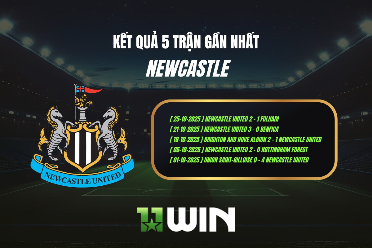 Kết quả 5 trận gần nhất Newcastle - 11WIN