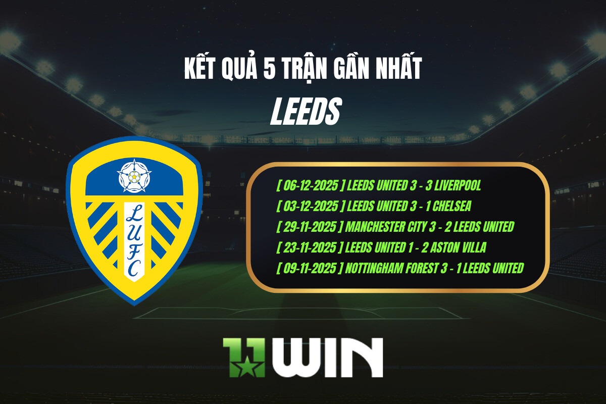 Kết quả 5 trận gần nhất Leeds - 11WIN