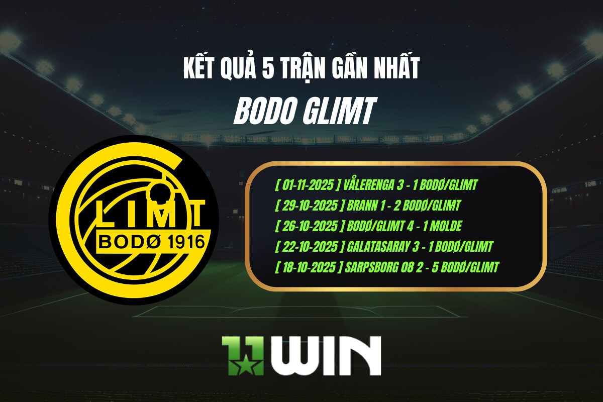 Kết quả 5 trận gần nhất Bodo Glimt - 11WIN