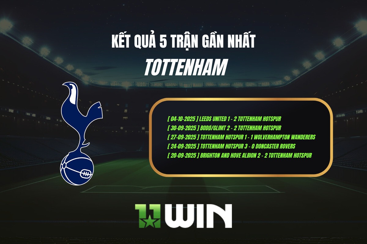 Kết quả 5 trận gần nhất Tottenham - 11WIN