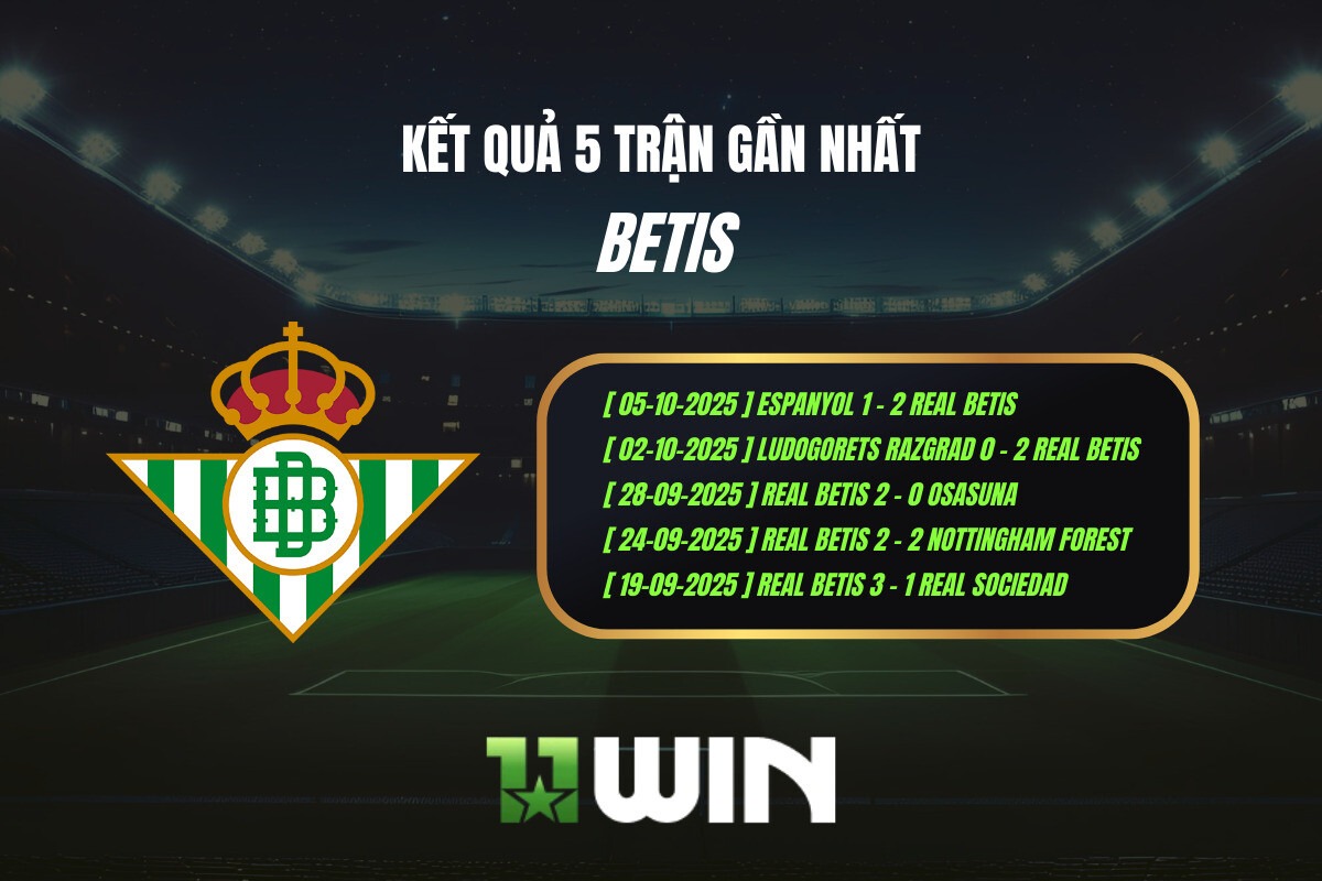 Kết quả 5 trận gần nhất Betis - 11WIN