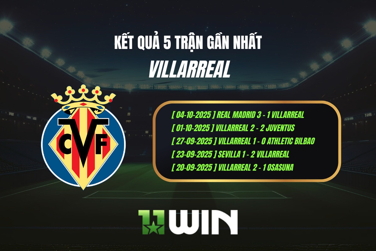 Kết quả 5 trận gần nhất Villarreal - 11WIN