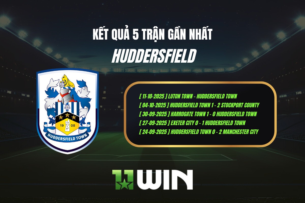Kết quả 5 trận gần nhất Huddersfield - 11WIN
