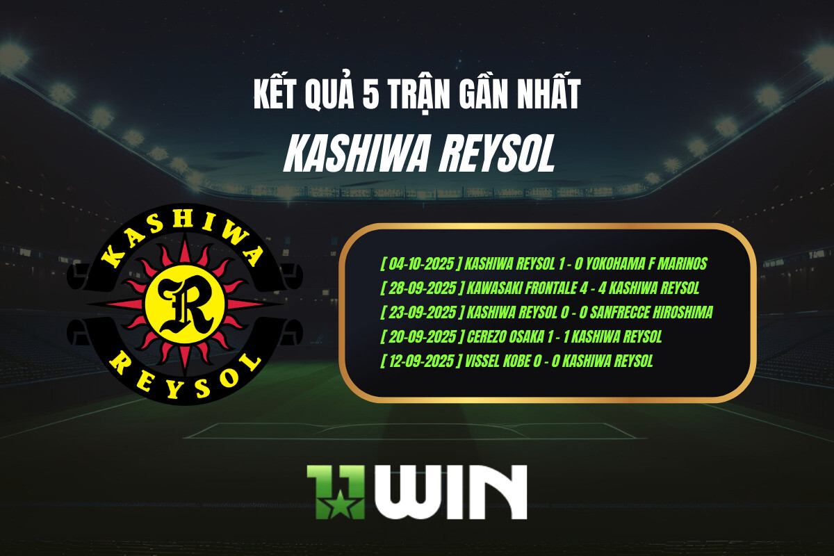 Kết quả 5 trận gần nhất Kashiwa Reysol - 11WIN